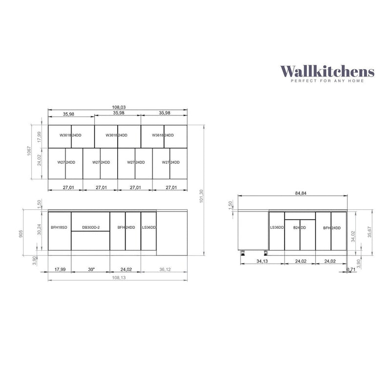 Weiße matte Küchenunterschrankbasis, 9Ft breit - 108x85