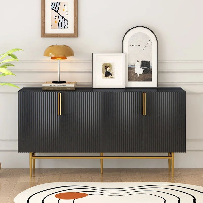 Moderner, eleganter Sideboard-Schrank mit 4 Türen, goldfarbenen Metallgriffen, für Esszimmer, Wohnzimmer, Schlafzimmer und Flur