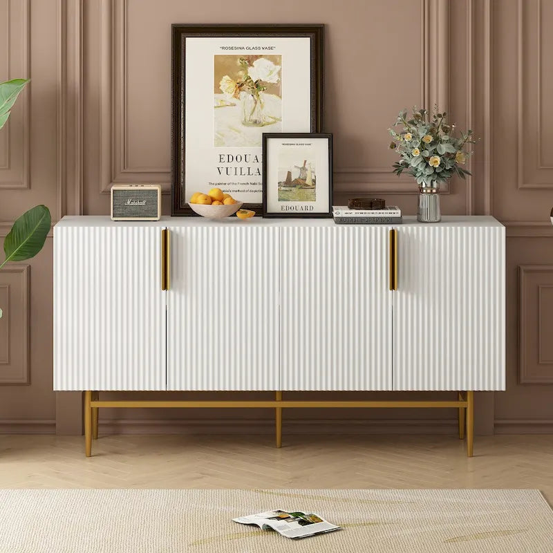 Moderner, eleganter Sideboard-Schrank mit 4 Türen, goldfarbenen Metallgriffen, für Esszimmer, Wohnzimmer, Schlafzimmer und Flur