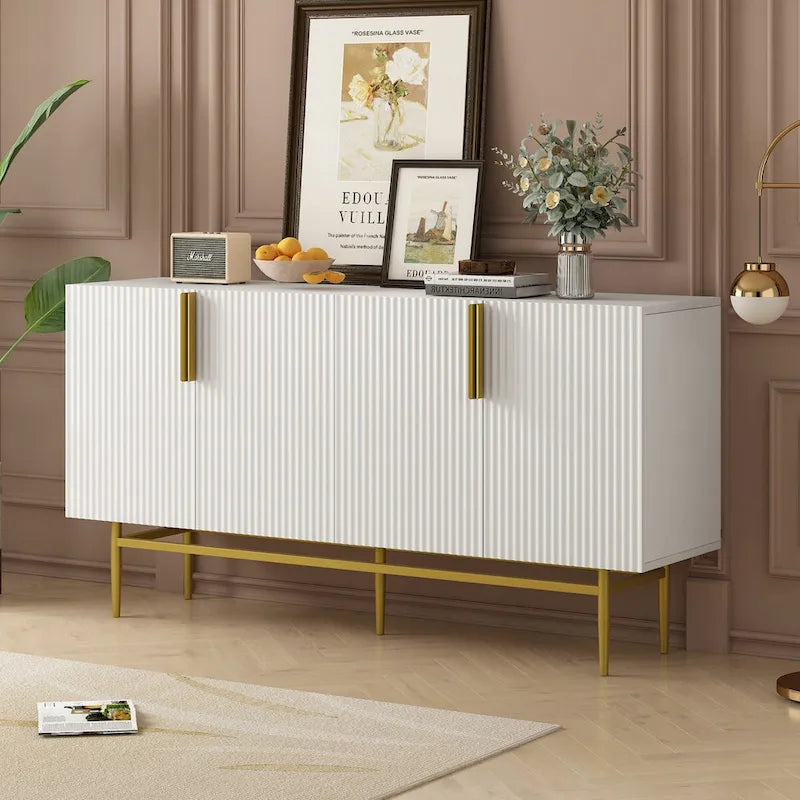 Moderner, eleganter Sideboard-Schrank mit 4 Türen, goldfarbenen Metallgriffen, für Esszimmer, Wohnzimmer, Schlafzimmer und Flur