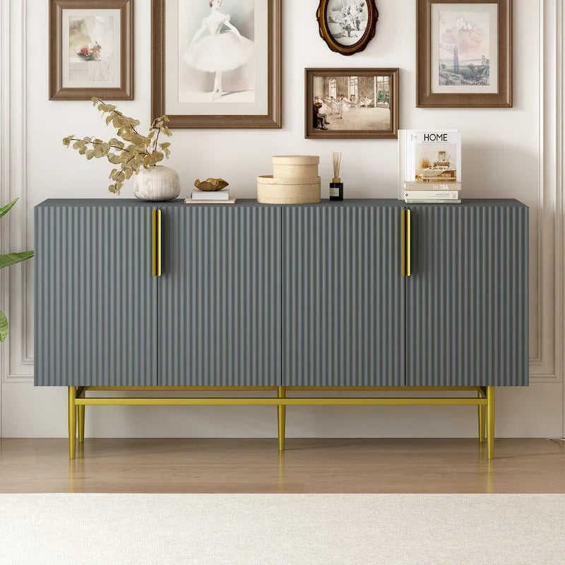 Moderner, eleganter Sideboard-Schrank mit 4 Türen, goldfarbenen Metallgriffen, für Esszimmer, Wohnzimmer, Schlafzimmer und Flur