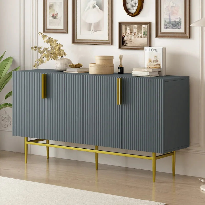 Moderner, eleganter Sideboard-Schrank mit 4 Türen, goldfarbenen Metallgriffen, für Esszimmer, Wohnzimmer, Schlafzimmer und Flur