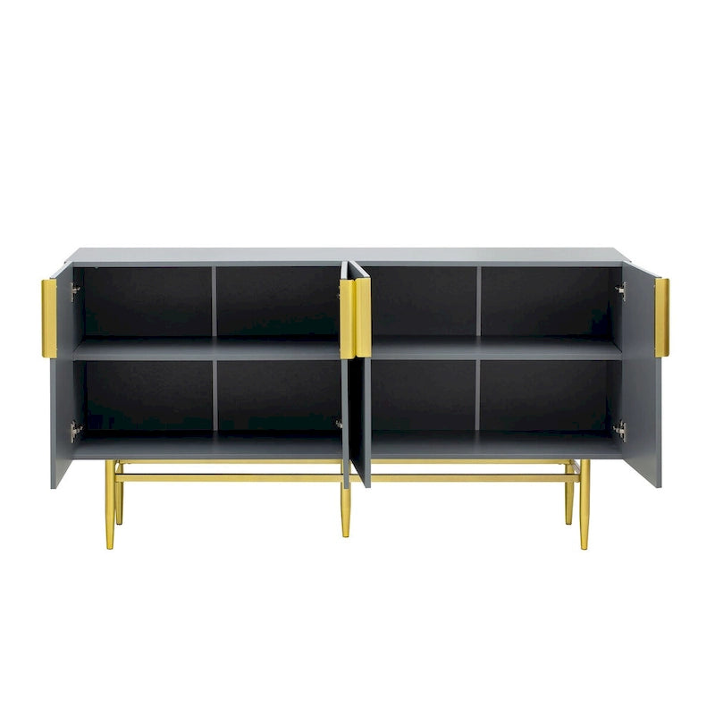 Moderner, eleganter Sideboard-Schrank mit 4 Türen, goldfarbenen Metallgriffen, für Esszimmer, Wohnzimmer, Schlafzimmer und Flur