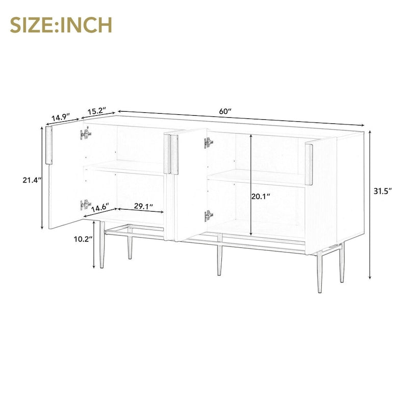 Moderner, eleganter Sideboard-Schrank mit 4 Türen, goldfarbenen Metallgriffen, für Esszimmer, Wohnzimmer, Schlafzimmer und Flur