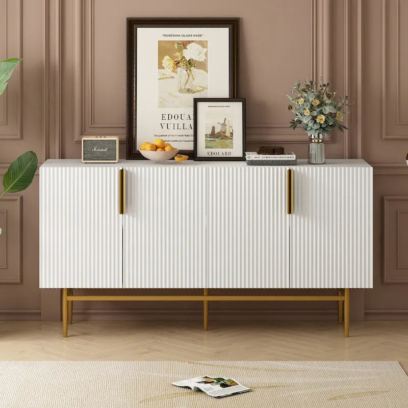 Moderner, eleganter Sideboard-Schrank mit 4 Türen, goldfarbenen Metallgriffen, für Esszimmer, Wohnzimmer, Schlafzimmer und Flur