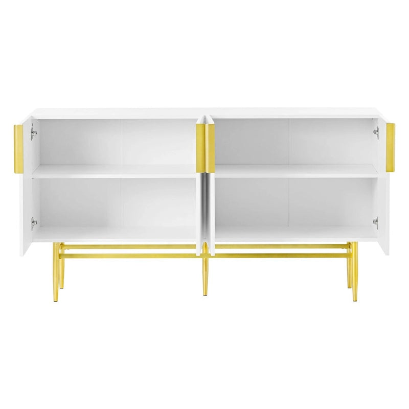 Moderner, eleganter Sideboard-Schrank mit 4 Türen, goldfarbenen Metallgriffen, für Esszimmer, Wohnzimmer, Schlafzimmer und Flur