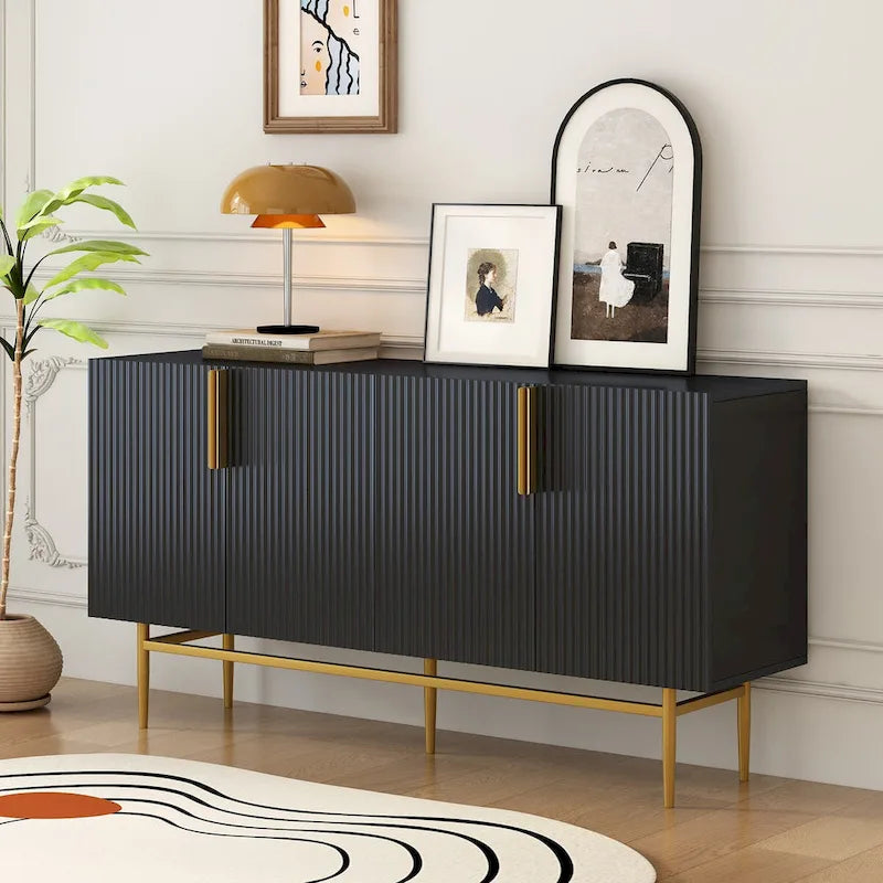 Moderner, eleganter Sideboard-Schrank mit 4 Türen, goldfarbenen Metallgriffen, für Esszimmer, Wohnzimmer, Schlafzimmer und Flur