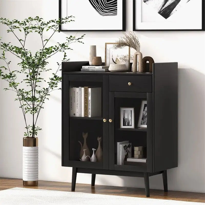 Schwarzer Buffet-Schrank mit Stauraum - 16T x 31.5B x 37H