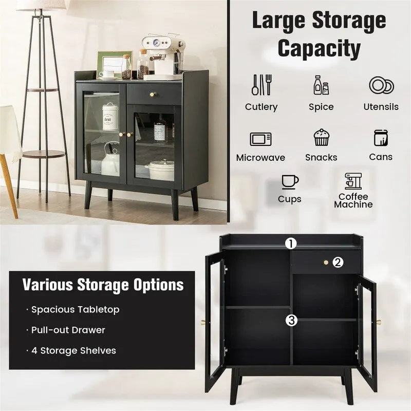 Schwarzer Buffet-Schrank mit Stauraum - 16T x 31.5B x 37H