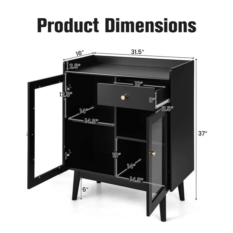 Schwarzer Buffet-Schrank mit Stauraum - 16T x 31.5B x 37H