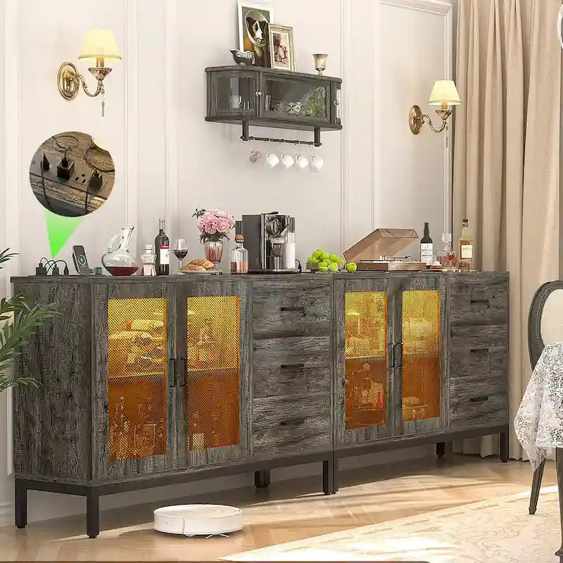 Holz-Sideboard, Buffetschrank, Akzent- und Barschrank mit Ladestation und LED-Leuchten - 45.27 W