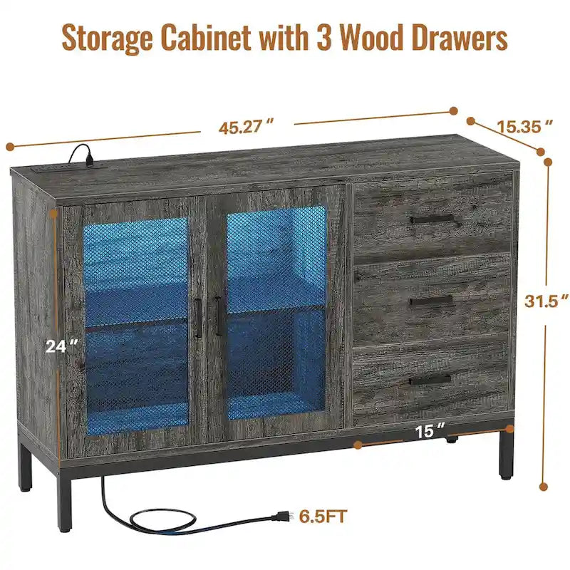 Houten sideboard, buffetkast, accentkast en barkast met laadstation en ledverlichting - 45.27 W