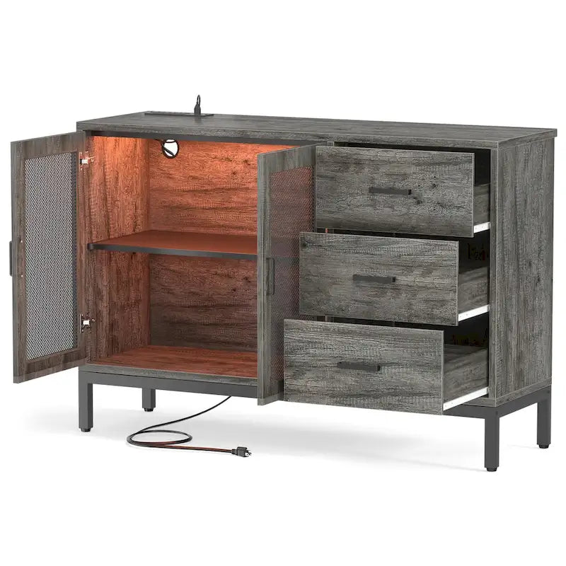 Houten sideboard, buffetkast, accentkast en barkast met laadstation en ledverlichting - 45.27 W