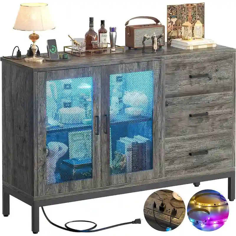 Houten sideboard, buffetkast, accentkast en barkast met laadstation en ledverlichting - 45.27 W