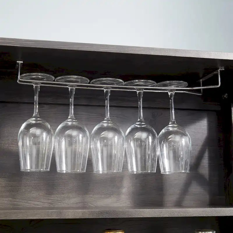 Armário de bar para café com suporte para micro-ondas, estrutura metálica lateral, armário de bar para casa com design de madeira vazada estilo celeiro
