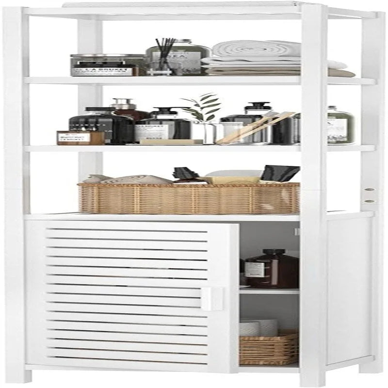 Organizador de chão estreito com 6 níveis e 67 polegadas de altura, porta veneziana e prateleiras abertas - 12.99D x 13.39W x 66.54H