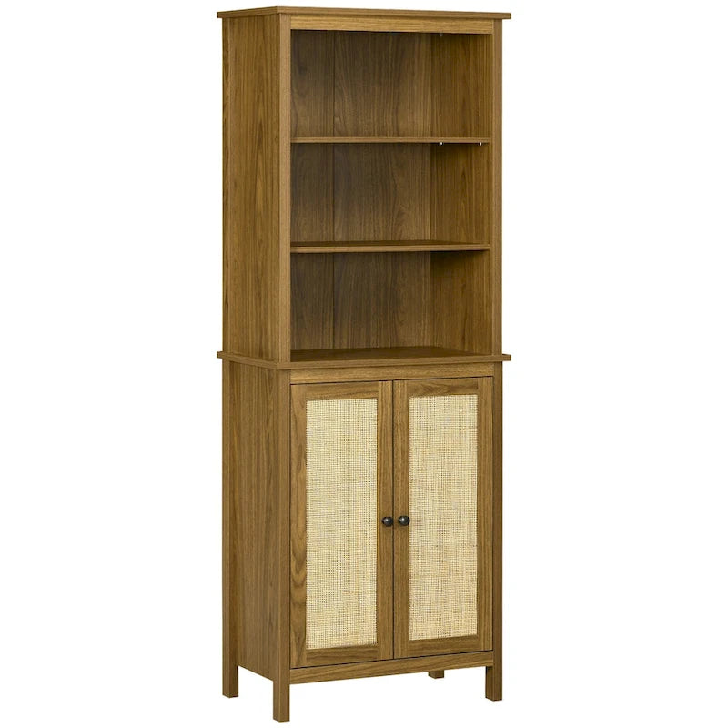 Bookcase with Cabinet and Open Shelves, Tall Bookshelf, Walnut