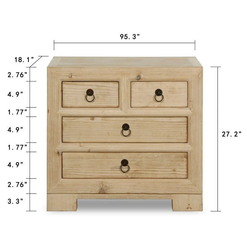 Nachttisch mit 4 Schubladen aus verwittertem Naturkiefernholz 28X18X27H