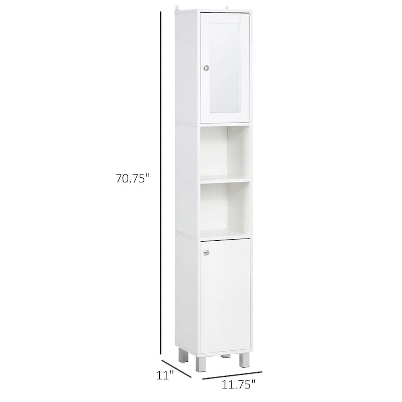 Hoher Badezimmerschrank mit Stauraum und Spiegel