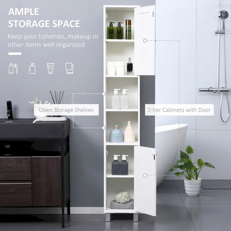 Hoher Badezimmerschrank mit Stauraum und Spiegel